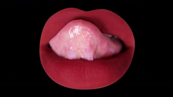 Woman Licking Her Red Painted Lips Her Tongue — Stock videók