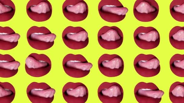 Cutout Woman Licking Her Red Painted Lips Her Tongue Made — Stock videók