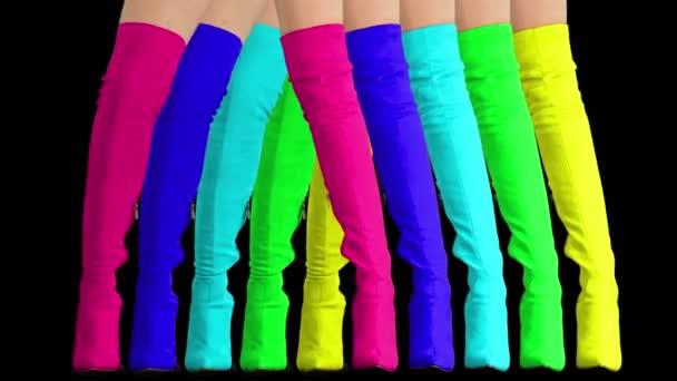 Sequence Different Coloured High Heel Boots — Vídeo de stock