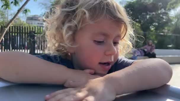 Uma Menina Pequena Girando Uma Rotunda Parque — Vídeo de Stock