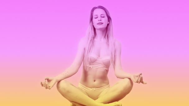 Woman Pink Lingerie Calm Yoga Pose Swaying — Stok video