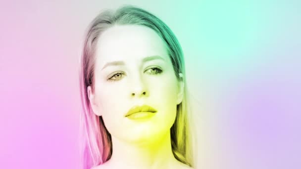 Headshot Beautiful Female Posing Pastel Shades Background — Wideo stockowe