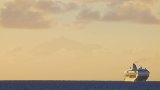 Эль Фалде Канарском Острове Тенерифе Испания Пальмы Круизным Лайнером Море — стоковое видео
