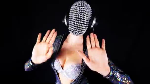 Amazing Female Dancer Spiked Mask Overlayed Disco Lighting — Vídeos de Stock