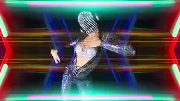 Amazing Female Dancer Spiked Mask Overlayed Disco Lighting — Video