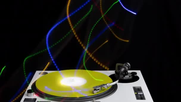 Record Player Colourful Light Trails Coming Record — Stock Video