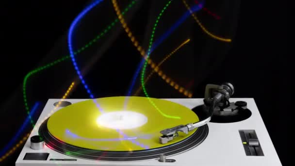 Record Player Colourful Light Trails Coming Record — 图库视频影像