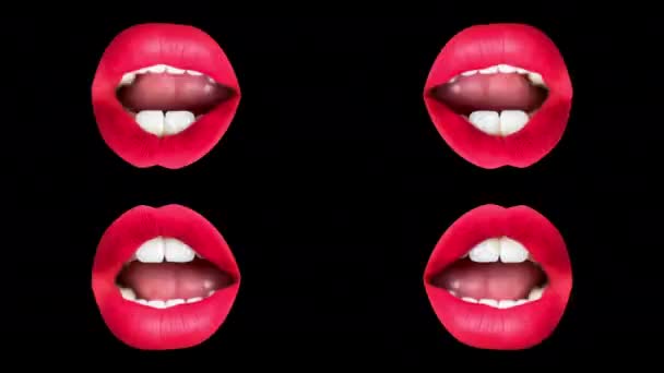 Sequence Different Images Womans Beautiful Full Red Lips Made Abstract — Stockvideo