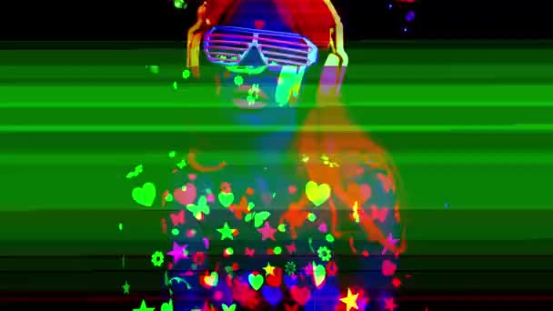 Mix Different Images Cyber Raver Dancer Filmed Fluorescent Clothing Black — Stock video