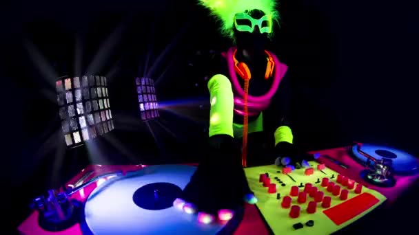 Mix Different Cyber Raver Dancers Djs Filmed Fluorescent Clothing Black — Stock videók
