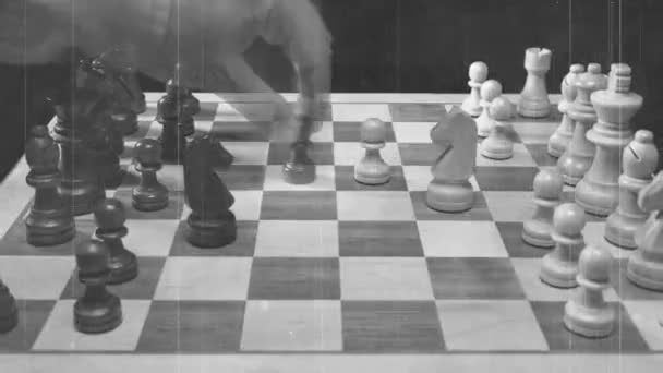 Game Chess Being Played Aged Film Overlay — Stockvideo