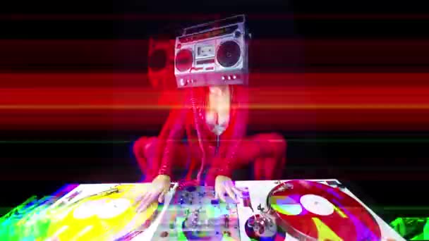 Female Playing Ghettoblaster Head Dancing Turntables — 비디오