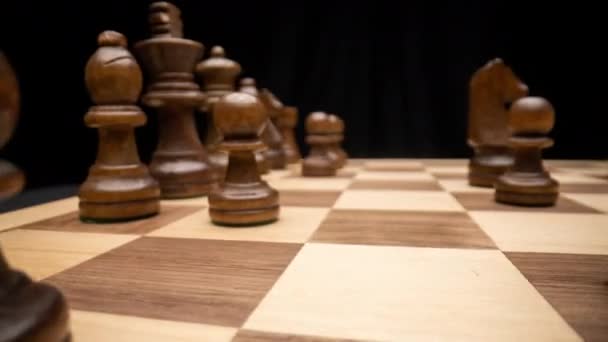 Macro Dolly Shot Moving Chess Board Game Taking Place Stop — Video