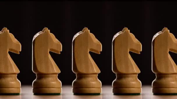 Close Individual Chess Pieces Black Background — Stockvideo
