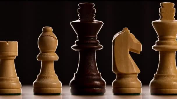 Close Individual Chess Pieces Black Background — Video Stock