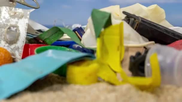 Beautiful Beach Filling Rubbish Trash — Stock Video