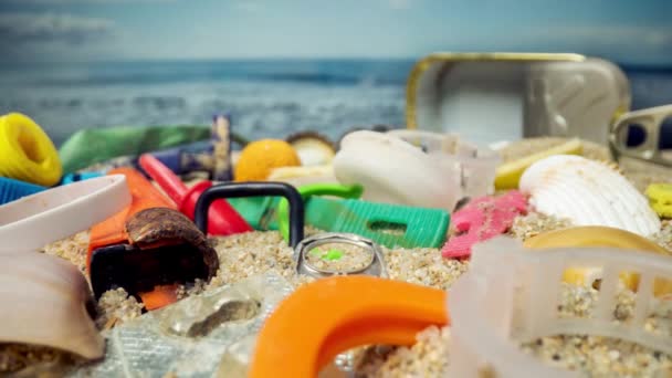 Uma Bela Praia Cheia Lixo Lixo Macro — Vídeo de Stock