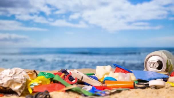 Eldivenli Bir Bir Kumsalda Çöp Topluyor — Stok video