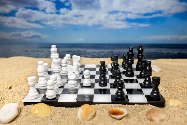 Hra Šachu Krásné Pláži — Stock fotografie