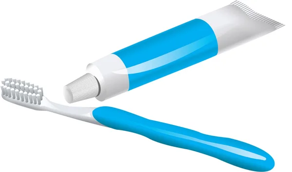 Cepillo de dientes y pasta — Vector de stock