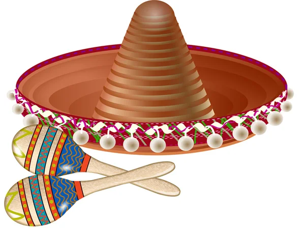 Mexico sombrero maracas — Stock Vector