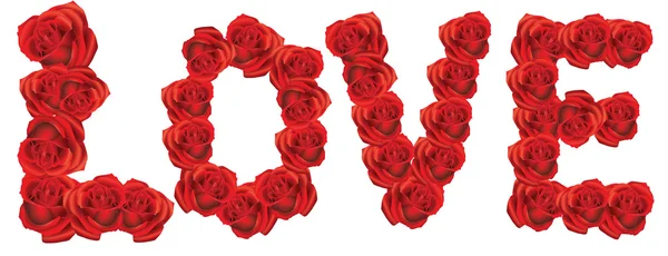 A Palavra AMOR Spelled With Isolated Red Roses — Vetor de Stock