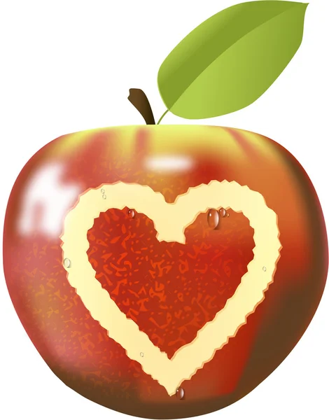 Manzana verde con corazón — Vector de stock