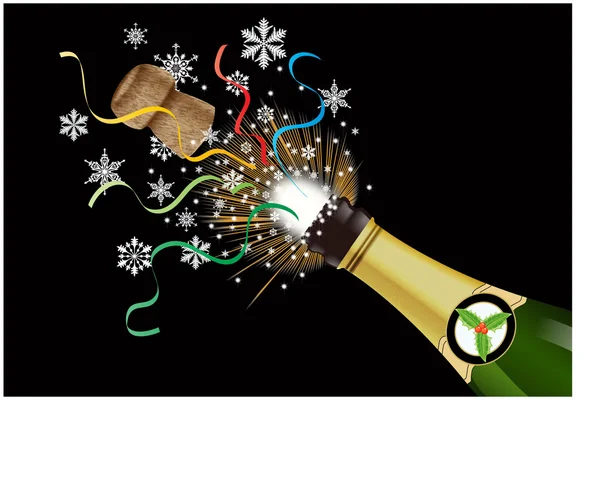 CHAMPAGNE WITH POPPING CORK — Stock Vector