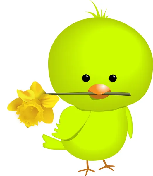 EASTER CHICK WITH DAFFODIL — Stock Vector
