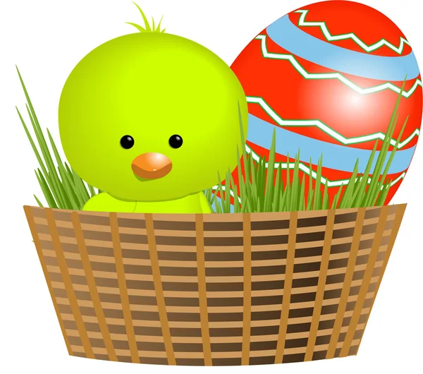 Wielkanoc chick i jajka w koszyku — Wektor stockowy
