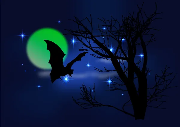 蝙蝠和月光照耀下的天空 — 图库矢量图片