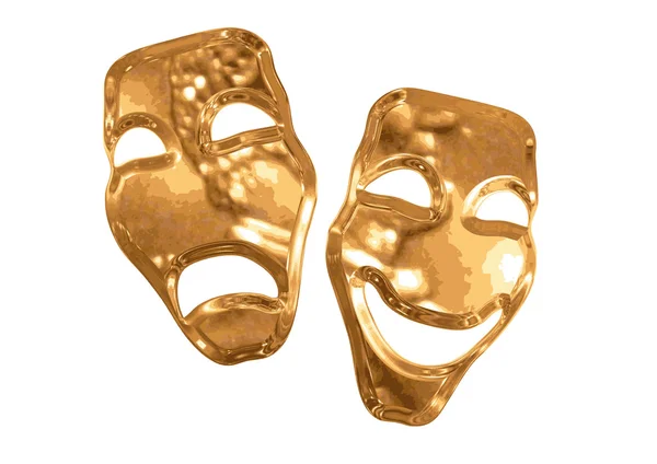 Сценические маски в золотой счастливой печальной премии — стоковый вектор