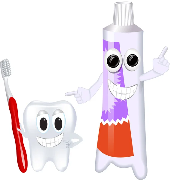 Komik diş fırçası ve diş macunu — Stok Vektör
