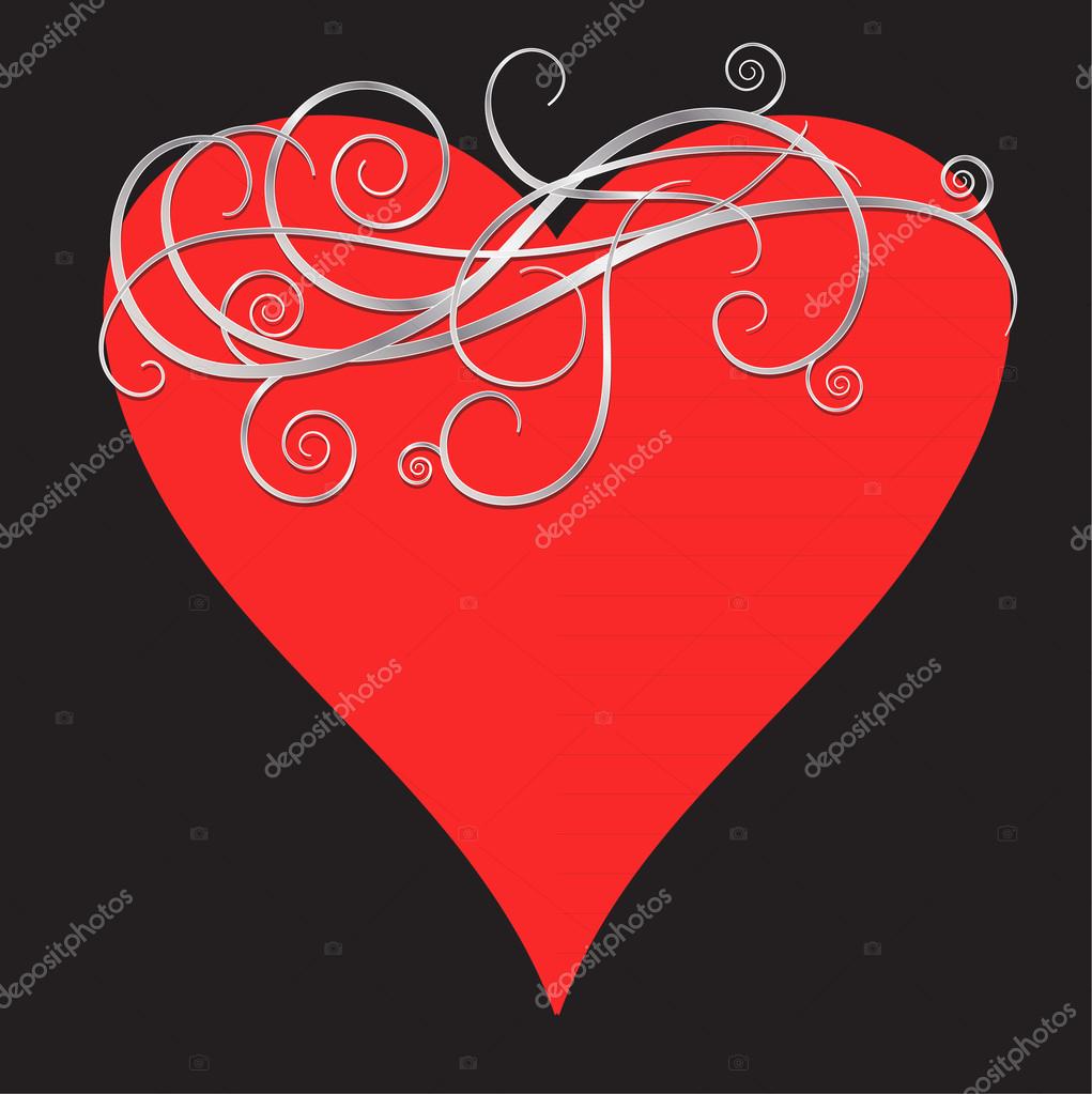 RED HEART WITH ORNATE SWIRL