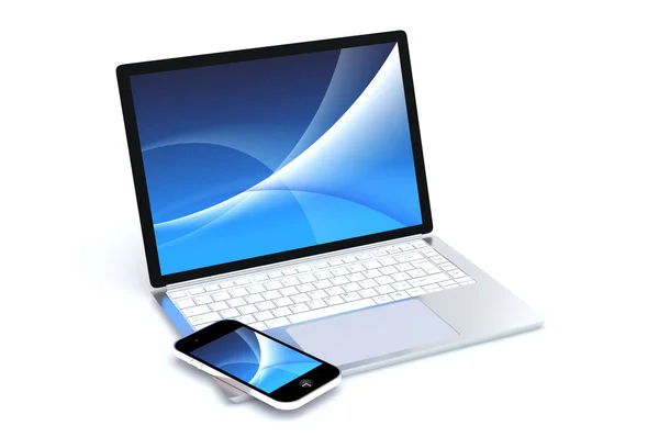 Laptop Met Smartphone Blanco Scherm — Stockfoto