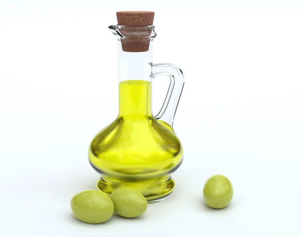 Aceite Oliva Con Aceitunas Verdes — Foto de Stock