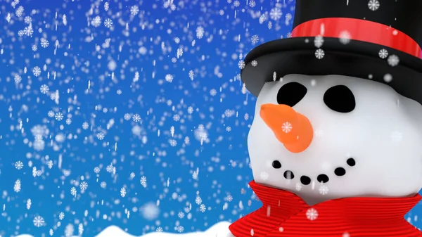 Snowman Scean Falling Snow — Stock Photo, Image