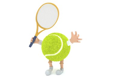 Tenis karakteri tenis raketi tutuyor