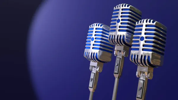 Mavi Arkaplanda Retro Mikrofon — Stok fotoğraf