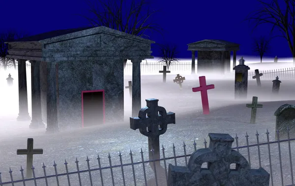 Cemitério Halloween Com Lápides Assustadoras — Fotografia de Stock