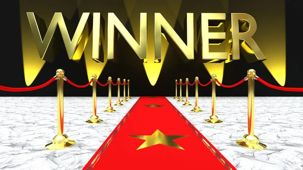 Vencedor Letras Douradas Com Carper Vermelho — Fotografia de Stock
