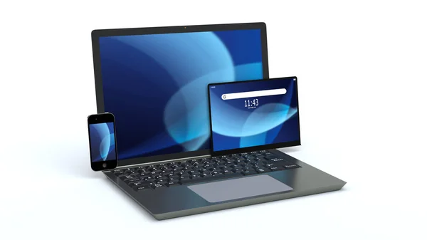 Bärbar Dator Tablet Och Smartphone Render — Stockfoto