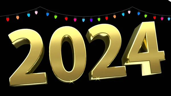 Nuovo Anno 2024 Gold Lettering Luci Feste — Foto Stock