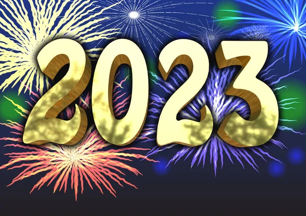 Nyårsfirande 2023 Guldbokstäver Render — Stockfoto