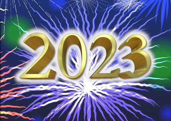 Celebración Año Nuevo 2023 Letras Oro Render —  Fotos de Stock