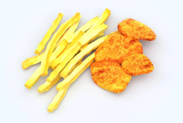 Nuggets Papas Fritas Pollo — Foto de Stock