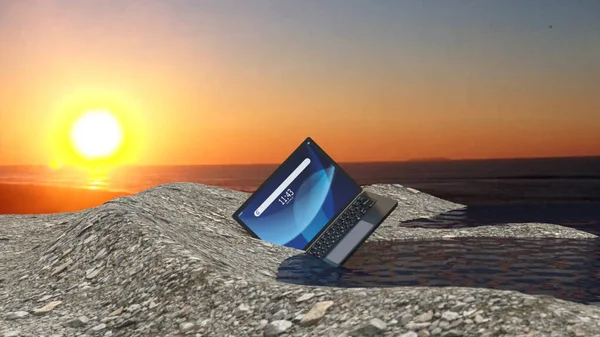 Laptop Aangespoeld Bech Concept — Stockfoto
