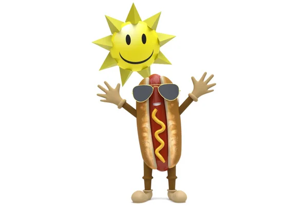 Hotdog Charakter Mit Sonnenbrille — Stockfoto