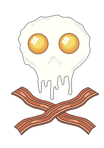 Skull and Crossbones fried Egg and bacon strips White Background