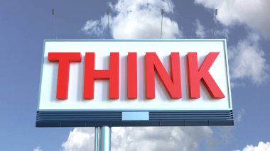 Think message on display board with blue sky background
